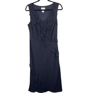 Robbie Bee Black Ruffle Dress w Beaded Edging Sz 12 Feminine Flirty WhimsyGoth